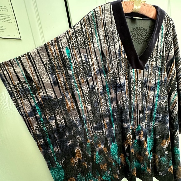 Gump’s San Francisco Jewel Toned Soft Velvet Chrysanthemum Caftan V-Neck Tunic L - Picture 5 of 16
